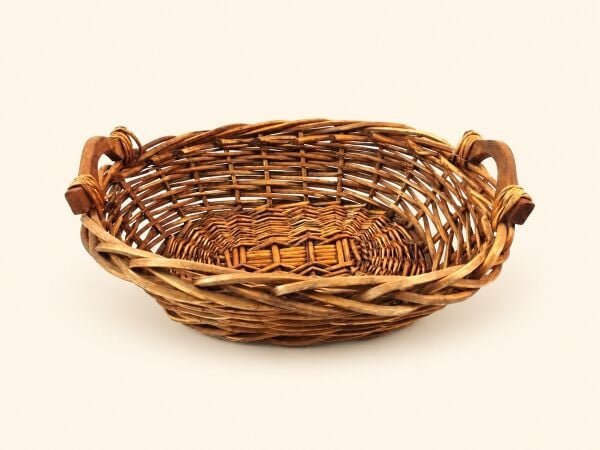 Hasır Sepet – Oval Ahşap Kulplu Düzenleyici 52 × 40 × 15 cm