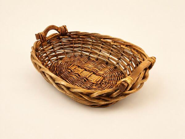Hasır Sepet – Oval Ahşap Kulplu Düzenleyici 52 × 40 × 15 cm