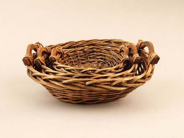 Hasır Sepet – Oval Ahşap Kulplu Düzenleyici 52 × 40 × 15 cm