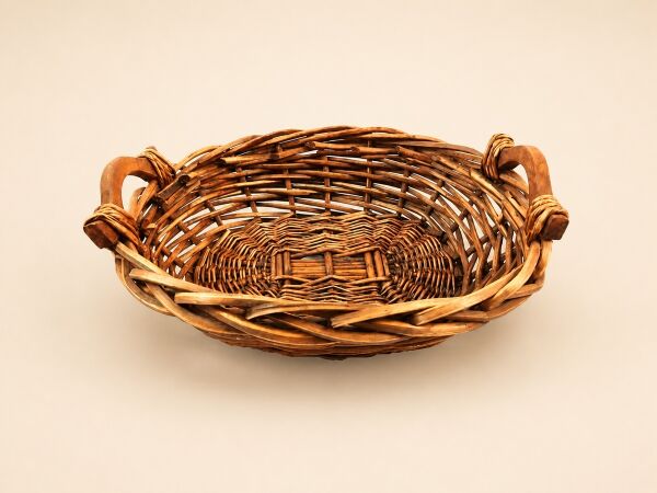 Hasır Sepet – Oval Ahşap Kulplu Düzenleyici 40 × 33 × 14 cm