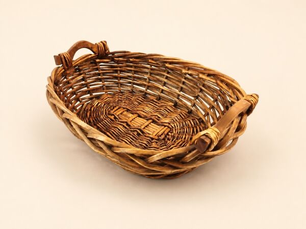 Hasır Sepet – Oval Ahşap Kulplu Düzenleyici 40 × 33 × 14 cm