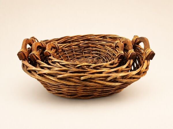 Hasır Sepet – Oval Ahşap Kulplu Düzenleyici 40 × 33 × 14 cm
