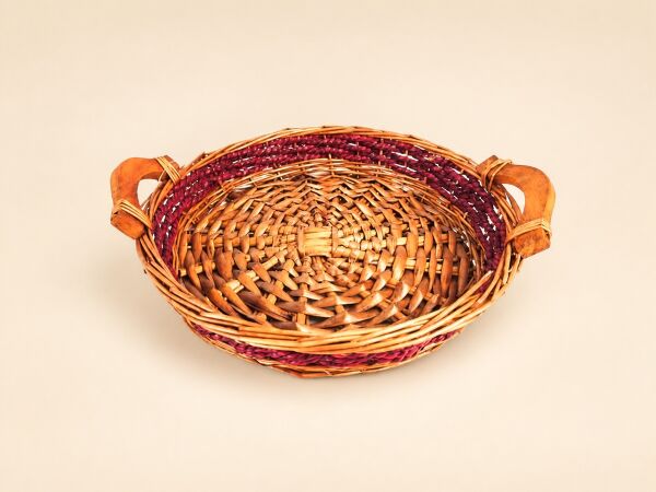 Hasır Sepet – Oval Bordo Detaylı Sunum Tepsisi 28 × 15 × 3,5 cm