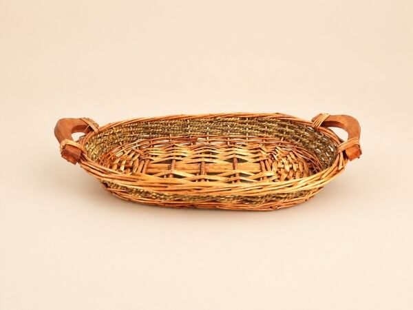 Hasır Sepet – Oval Ahşap Kulplu Sunum Sepeti 22 × 35 × 18,5 cm