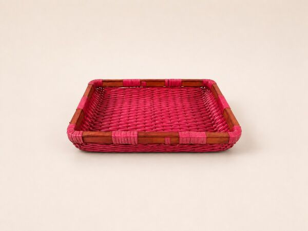 Hasır Sepet – Dikdörtgen Pembe Tepsi 30 × 20 × 7 cm