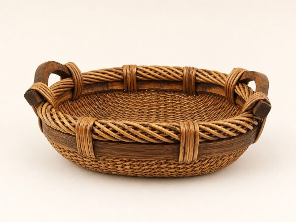 Hasır Sepet – Oval Ahşap Kulplu Düzenleyici 41 × 34 × 13 cm