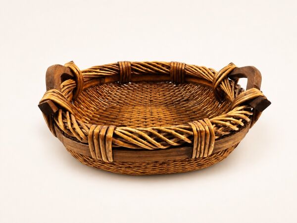 Hasır Sepet – Oval Ahşap Kulplu Düzenleyici 34 × 28 × 11 cm