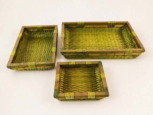 Hasır Sepet – Dikdörtgen Yeşil Tepsi 37 × 25 × 9 cm