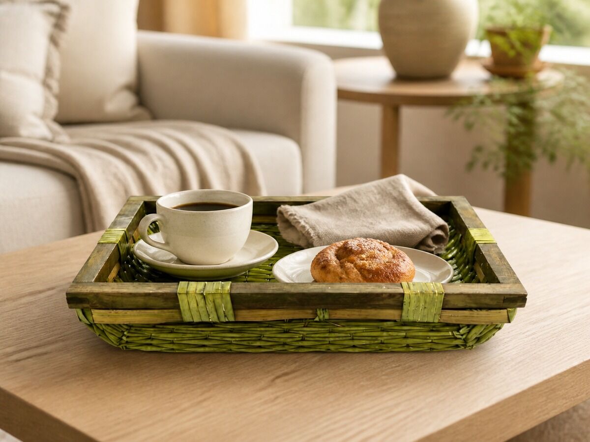 Hasır Sepet – Dikdörtgen Yeşil Tepsi 25 × 20 × 8 cm