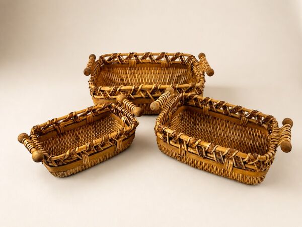 Hasır Sepet – Dikdörtgen Topuz Detaylı Düzenleyici 34 × 19 × 13 cm