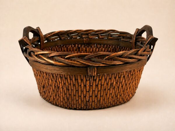Hasır Sepet – Oval Ahşap Kulplu Saklama Sepeti 43 × 39 × 22 cm
