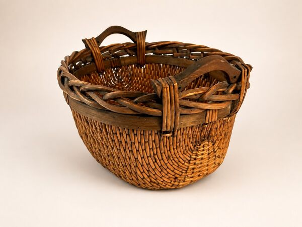 Hasır Sepet – Oval Ahşap Kulplu Saklama Sepeti 43 × 39 × 22 cm