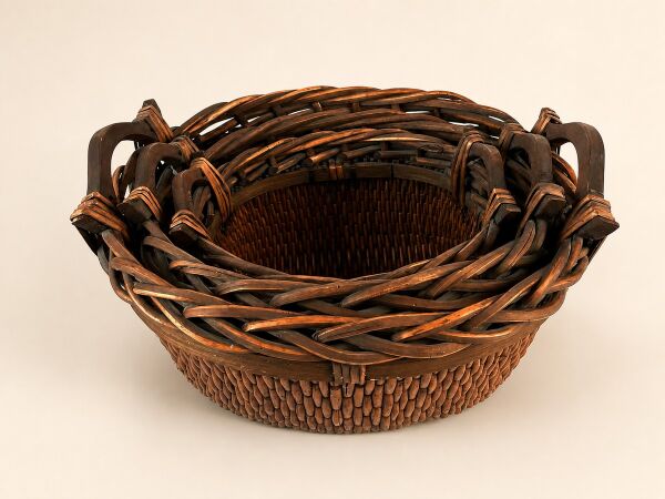Hasır Sepet – Oval Ahşap Kulplu Saklama Sepeti 43 × 39 × 22 cm