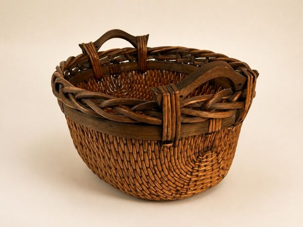 Hasır Sepet – Oval Ahşap Kulplu Saklama Sepeti 34 × 31 × 18 cm