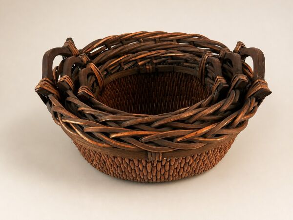 Hasır Sepet – Oval Ahşap Kulplu Saklama Sepeti 34 × 31 × 18 cm