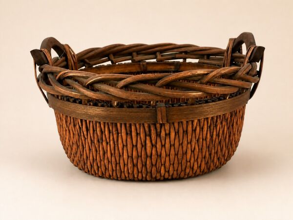 Hasır Sepet – Oval Ahşap Kulplu Saklama Sepeti 34 × 31 × 18 cm
