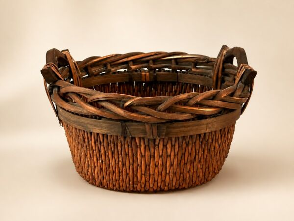 Hasır Sepet – Oval Ahşap Kulplu Saklama Sepeti 26 × 23 × 15 cm