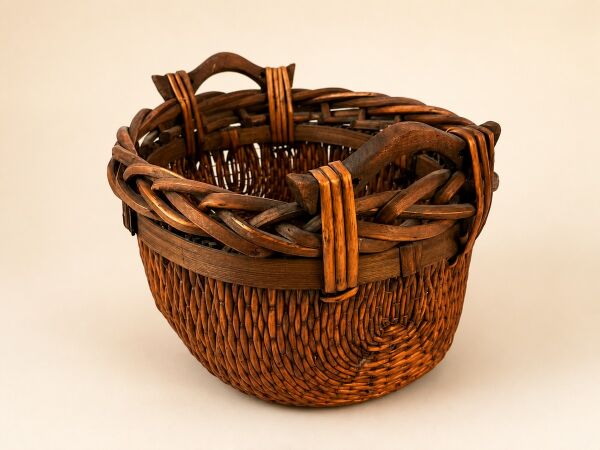 Hasır Sepet – Oval Ahşap Kulplu Saklama Sepeti 26 × 23 × 15 cm