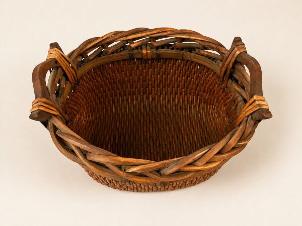 Hasır Sepet – Oval Ahşap Kulplu Saklama Sepeti 26 × 23 × 15 cm
