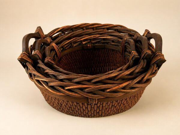 Hasır Sepet – Oval Ahşap Kulplu Saklama Sepeti 26 × 23 × 15 cm