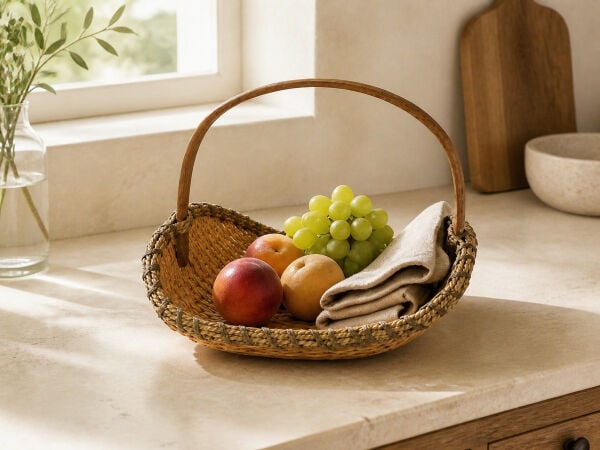 Hasır Sepet – Oval Tek Kulplu Sunum Sepeti 40 × 26 × 30 cm