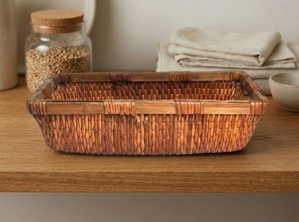 Dekoratif Dikdörtgen Hasır Sepet Düzenleyici Natural Organizer 54cm