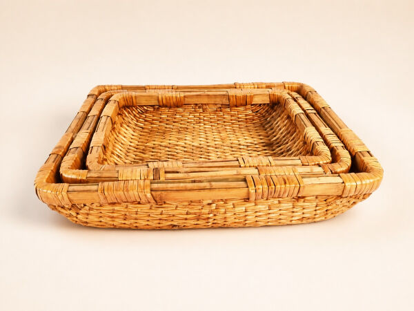 Hasır Sepet – Dikdörtgen Tepsi 42 × 30 × 10 cm