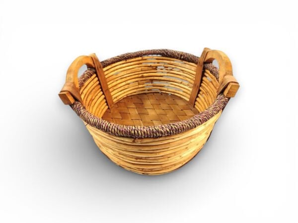 Ahşap Kulplu Dekoratif Hasır Sepet 37cm