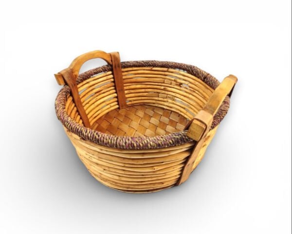 Ahşap Kulplu Dekoratif Hasır Sepet 37cm