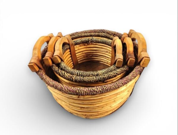 Ahşap Kulplu Dekoratif Hasır Sepet 30cm