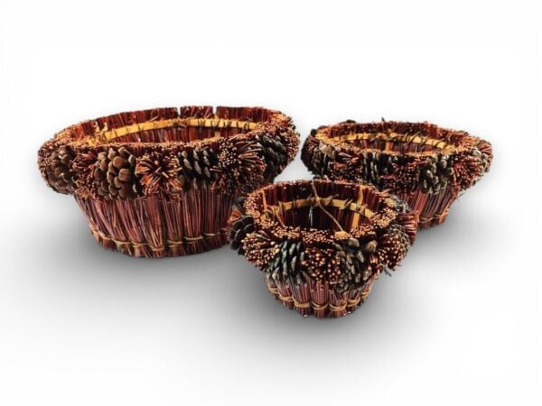 3’lü Hasır Sepet Saksı ve Dekoratif Çiçeklik Seti - Doğal Tasarım