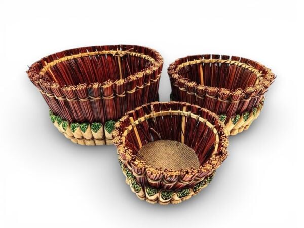 3'lü Dekoratif Hasır Sepet Seti - El Yapımı Düzenleyici ve Hasır Saksı Seti