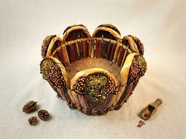 Dekoratif El Yapımı 3'lü Hasır Sepet ve Saksı Seti