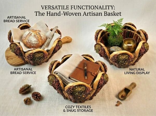 Dekoratif El Yapımı 3'lü Hasır Sepet ve Saksı Seti