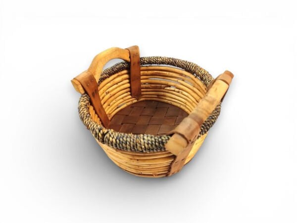 Ahşap Kulplu Dekoratif Hasır Sepet 24cm