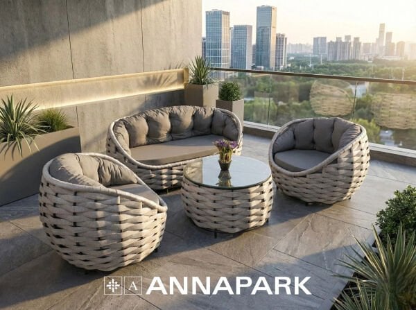 Apple Balkon Oturma Grubu – Açık Gri