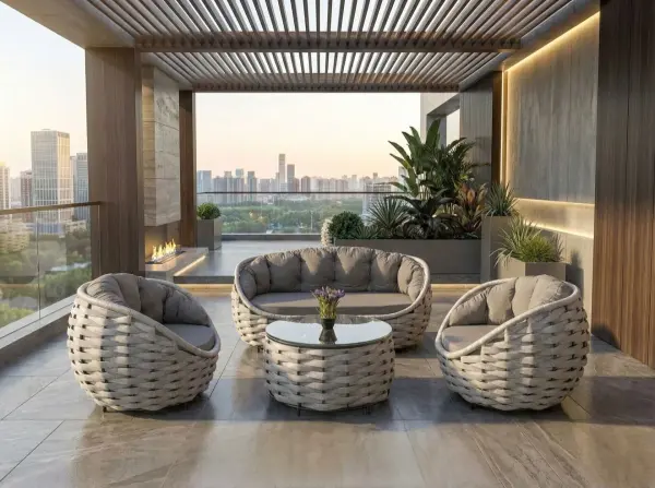Apple Balkon Oturma Grubu – Açık Gri