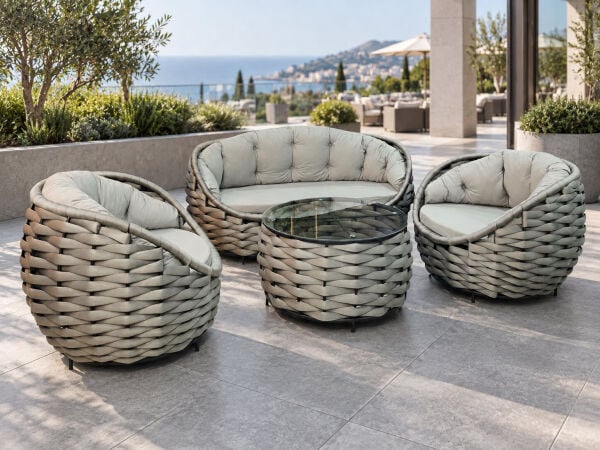 Balkon Oturma Grubu Apple Açık Gri Örgü