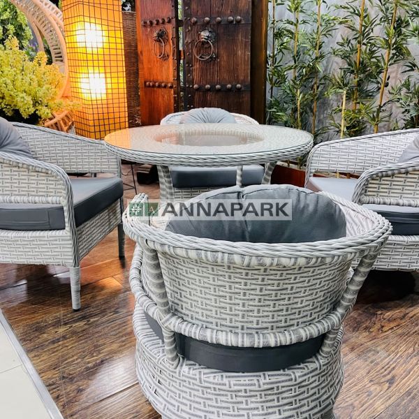 Lobby 4 Kişilik Rattan Masa Takımı - Açık Gri