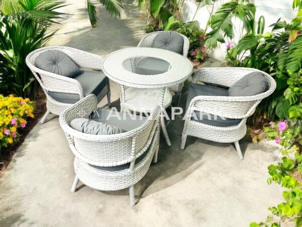 Annapark Lobby Rattan Yemek Masa Takımı ( Dört Kişilik ) Açık Gri / Gri