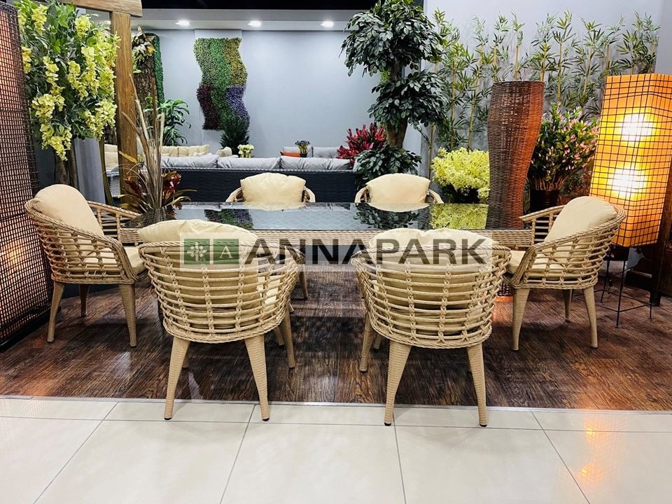 Shangrila 6 Kişilik Rattan Yemek Takımı - Cappucino