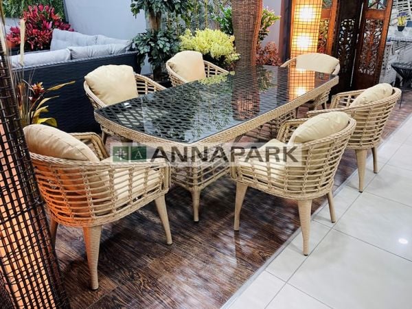 Shangrila 6 Kişilik Rattan Yemek Takımı - Cappucino