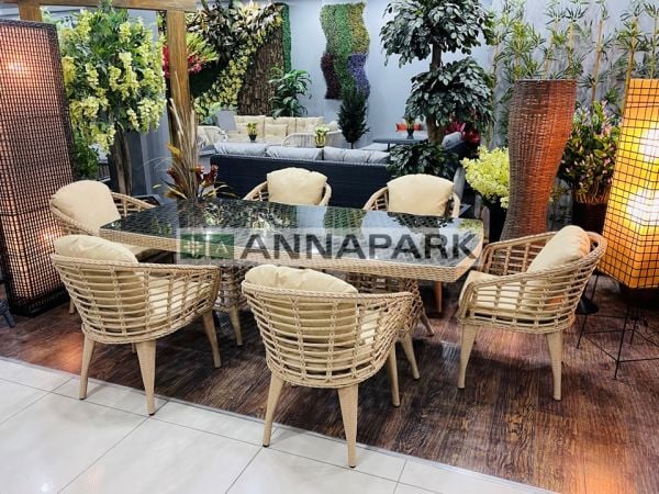 Shangrila 6 Kişilik Rattan Yemek Takımı - Cappucino