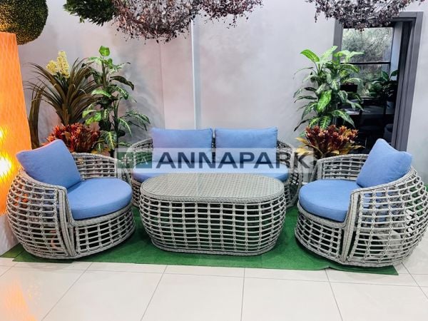 Rattan Masalı Bahçe Oturma Grubu Siena Gri Mavi