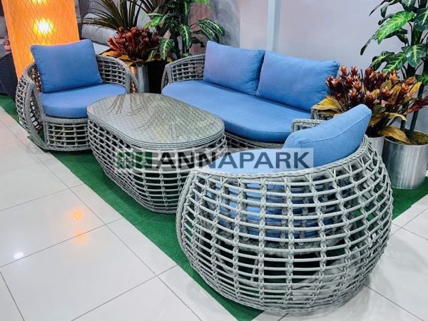 Rattan Masalı Bahçe Oturma Grubu Siena Gri Mavi