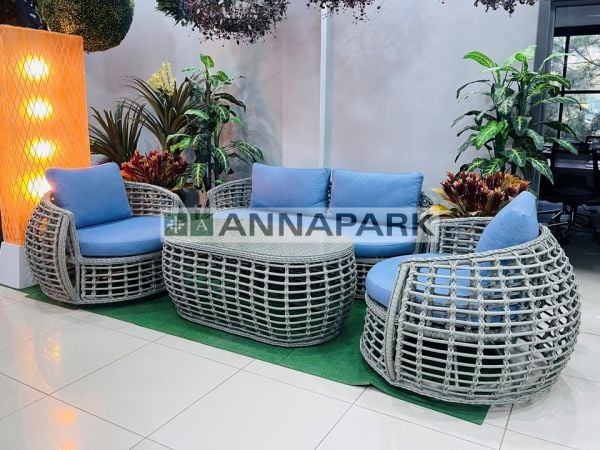 Rattan Masalı Bahçe Oturma Grubu Siena Gri Mavi