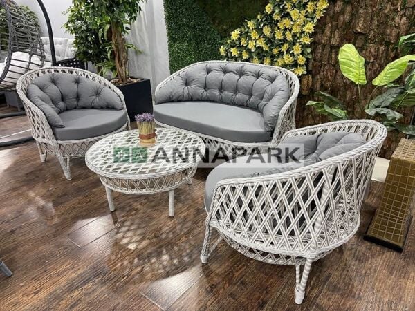 Balkon ve Bahçe Oturma Grubu Dubai Açık Gri Rattan