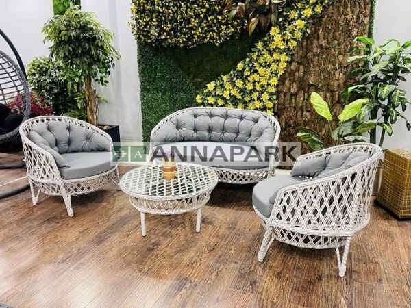 Balkon ve Bahçe Oturma Grubu Dubai Açık Gri Rattan