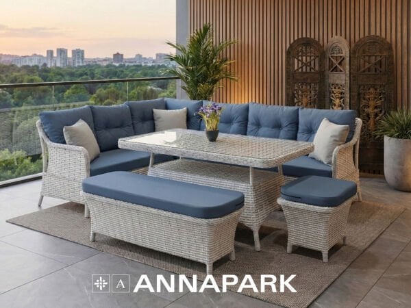 Marbella Köşe ve Masa Takımı Açık Gri Rattan - Gri Minder