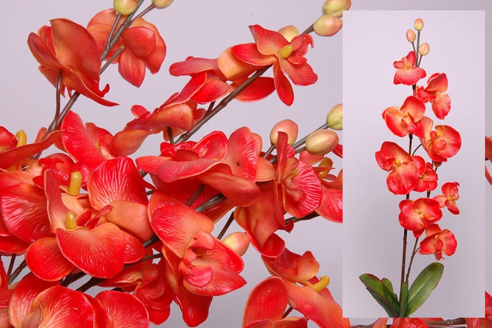 Turuncu Yapay Phalaenopsis Orkide Dalı
